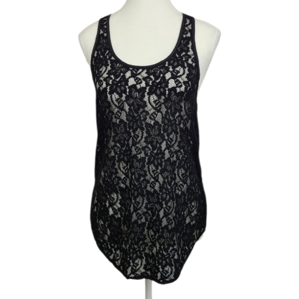 Wilfred Black Sheer Lace Silk-Trim Tank Top Women’s XS Elegant Minimalist